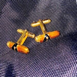 Vintage Rare Gold Tone Enamel Cigar Figure Sculpture Cufflinks